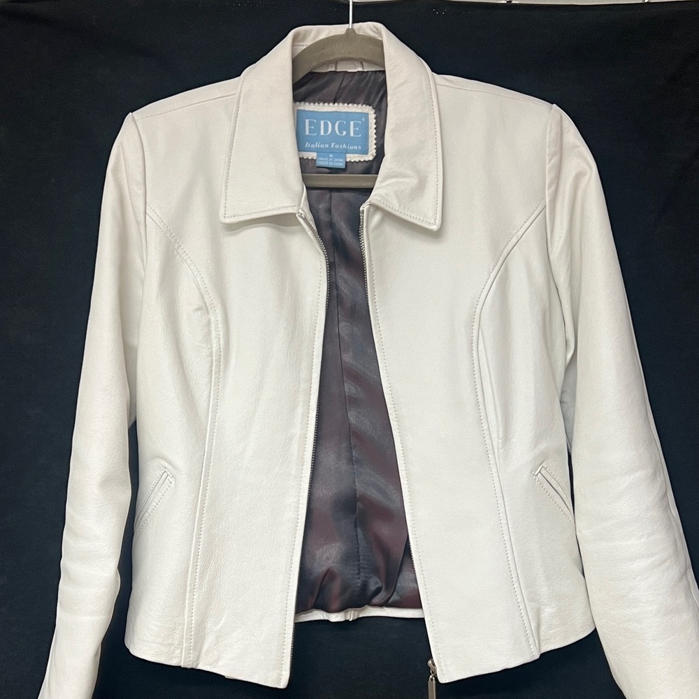 Edge Women's Cream Leather Jacket